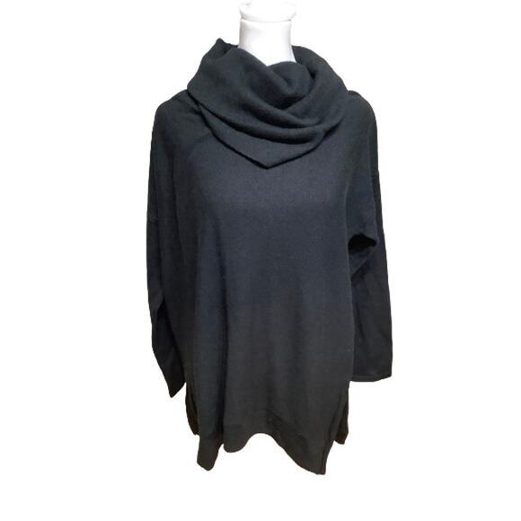 Tahari - 100 Extra Fine Merino Wool Sweaters - Tahari Black Cowl Neck Sweater, Size M - Minimalist, Elegant, Cozy